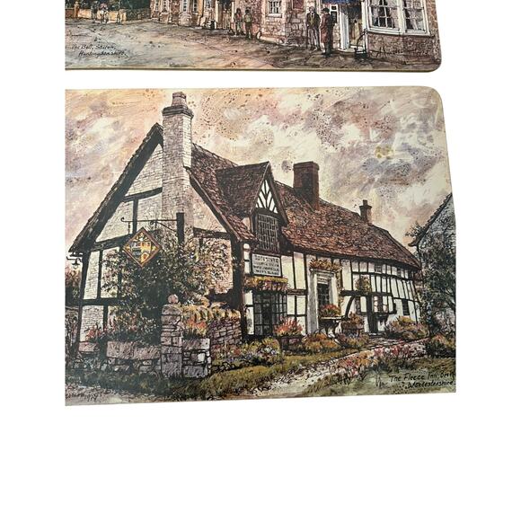 Clover Leaf Placemats Olde Inns of England Set of 6 9 x 8" Cork Backs - Picture 6 of 10